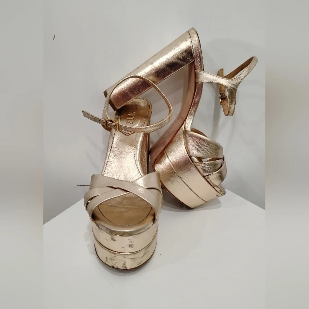 ROSE GOLD LEATHER PLATFORM SANDALS